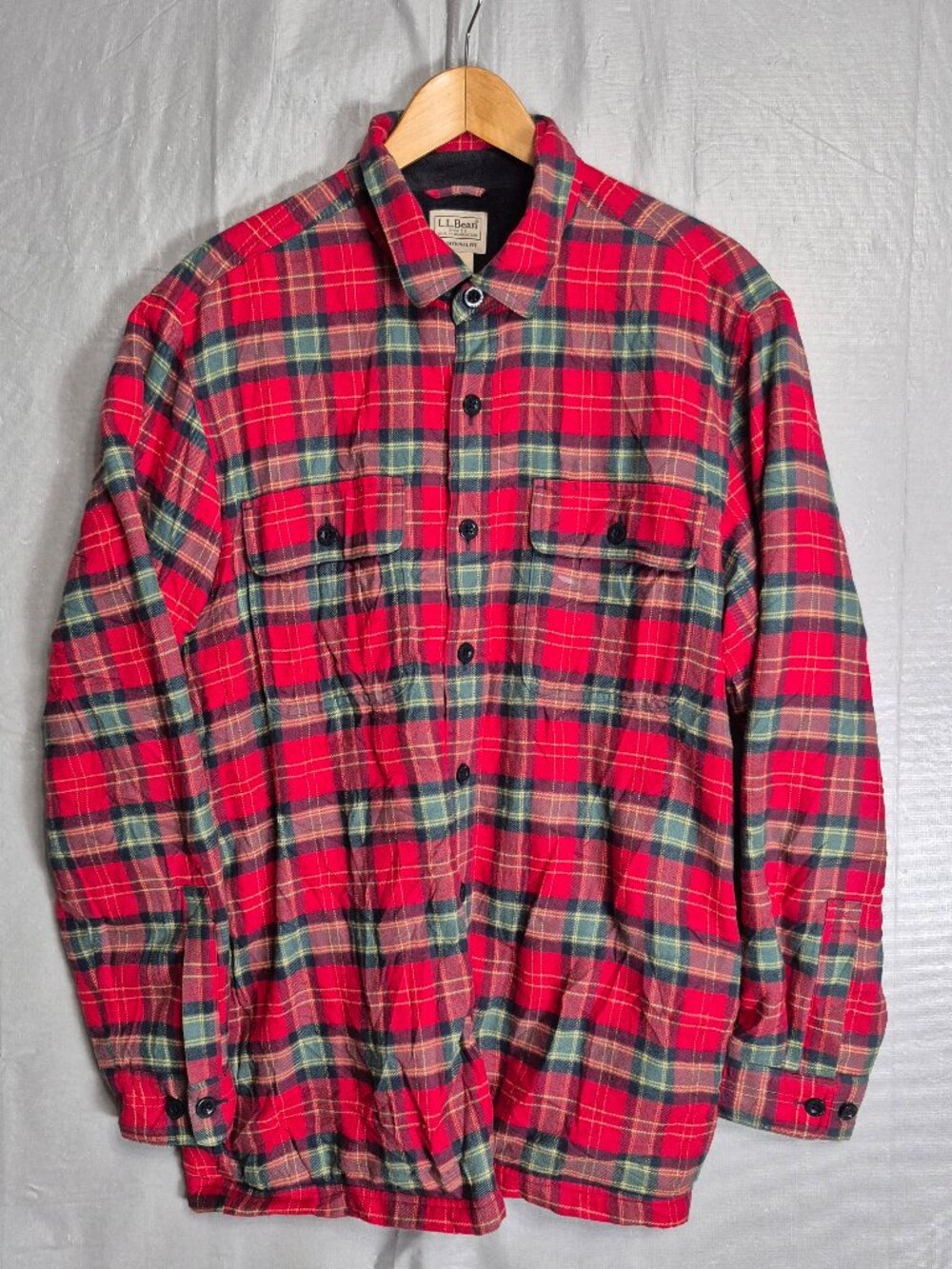 LL Bean Mens M Plaid Flannel Shirt Jacket Fleece Lined Traditional Fit 298189
